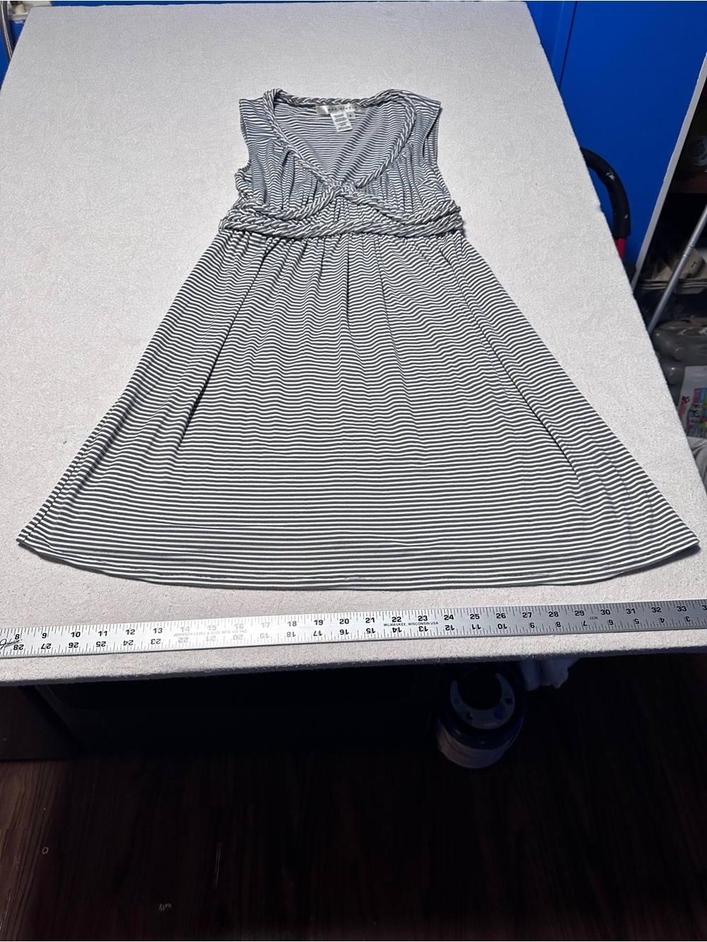 Max Studio Black & White Striped Sleeveless Midi Dress